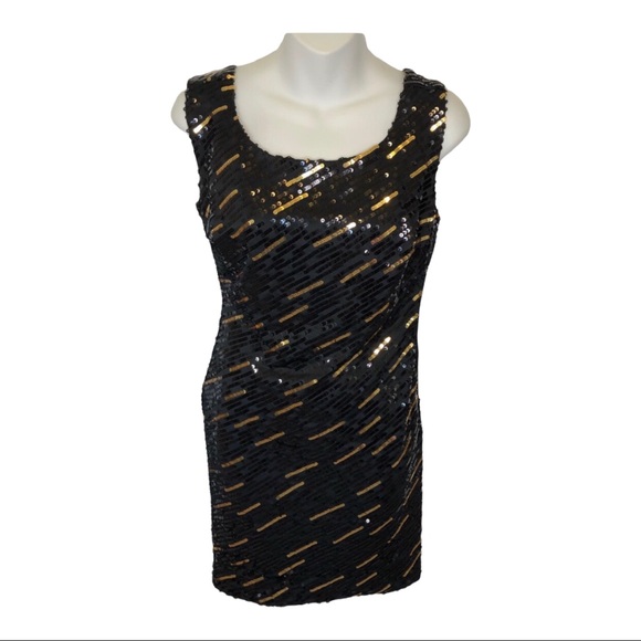 GS Jodi Kristopher Black & Gold Sequin Short Prom Dress Sexy Black Dress’s Small - Picture 2 of 9
